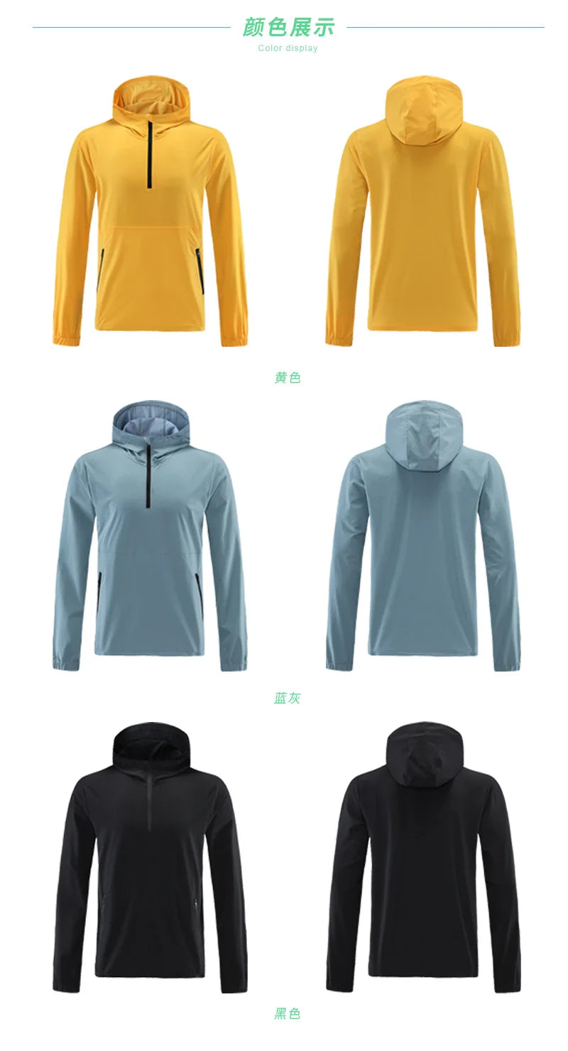 Men's Marathon Running Jacket Fitness Autumn Winter Windproof Jogging Training Quick Dry Half zipper Hooded Coat Outdoor Cycling