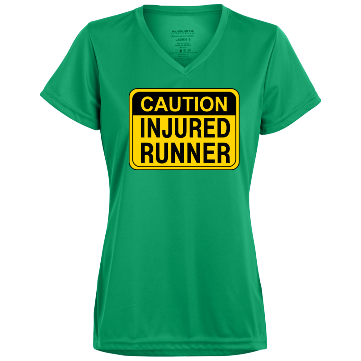 CAUTION INJURED RUNNER Ladies’ Moisture-Wicking V-Neck Tee