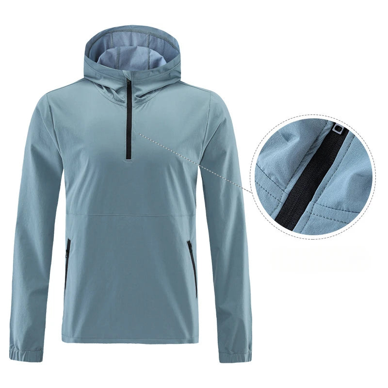 Men's Marathon Running Jacket Fitness Autumn Winter Windproof Jogging Training Quick Dry Half zipper Hooded Coat Outdoor Cycling