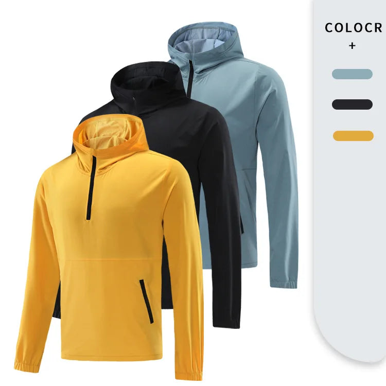Men's Marathon Running Jacket Fitness Autumn Winter Windproof Jogging Training Quick Dry Half zipper Hooded Coat Outdoor Cycling