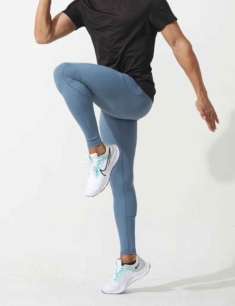 Men's Marathon Running Training Compression Pants Quick Dry Tights Sports Leggings Fitness Male With Waist Belt Bag Side Pocket