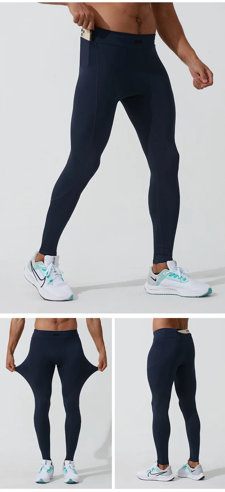 Men's Marathon Running Training Compression Pants Quick Dry Tights Sports Leggings Fitness Male With Waist Belt Bag Side Pocket
