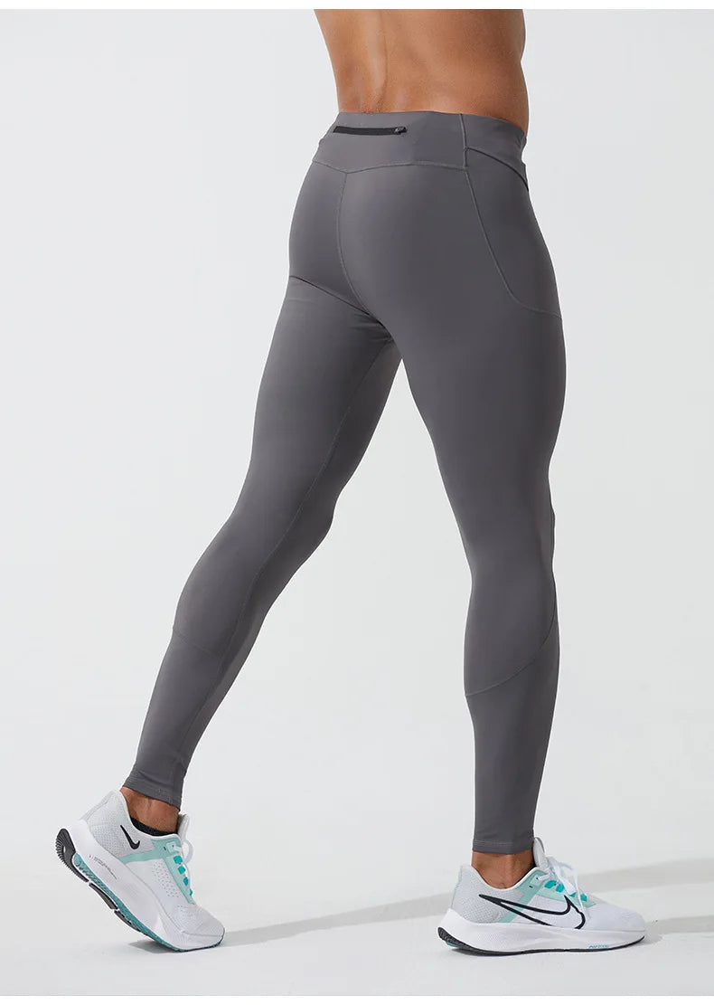 Men's Marathon Running Training Compression Pants Quick Dry Tights Sports Leggings Fitness Male With Waist Belt Bag Side Pocket