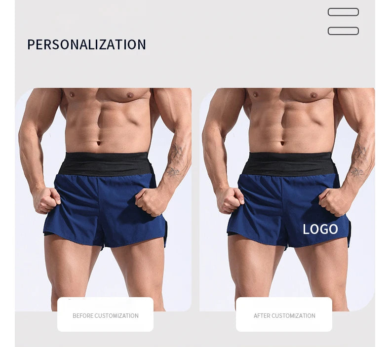 (S-4XL)Men Women Teens Double Layer Quick Dry Marathon Running Sport Shorts with Zipper Pocket Trackless Fitness Training Shorts