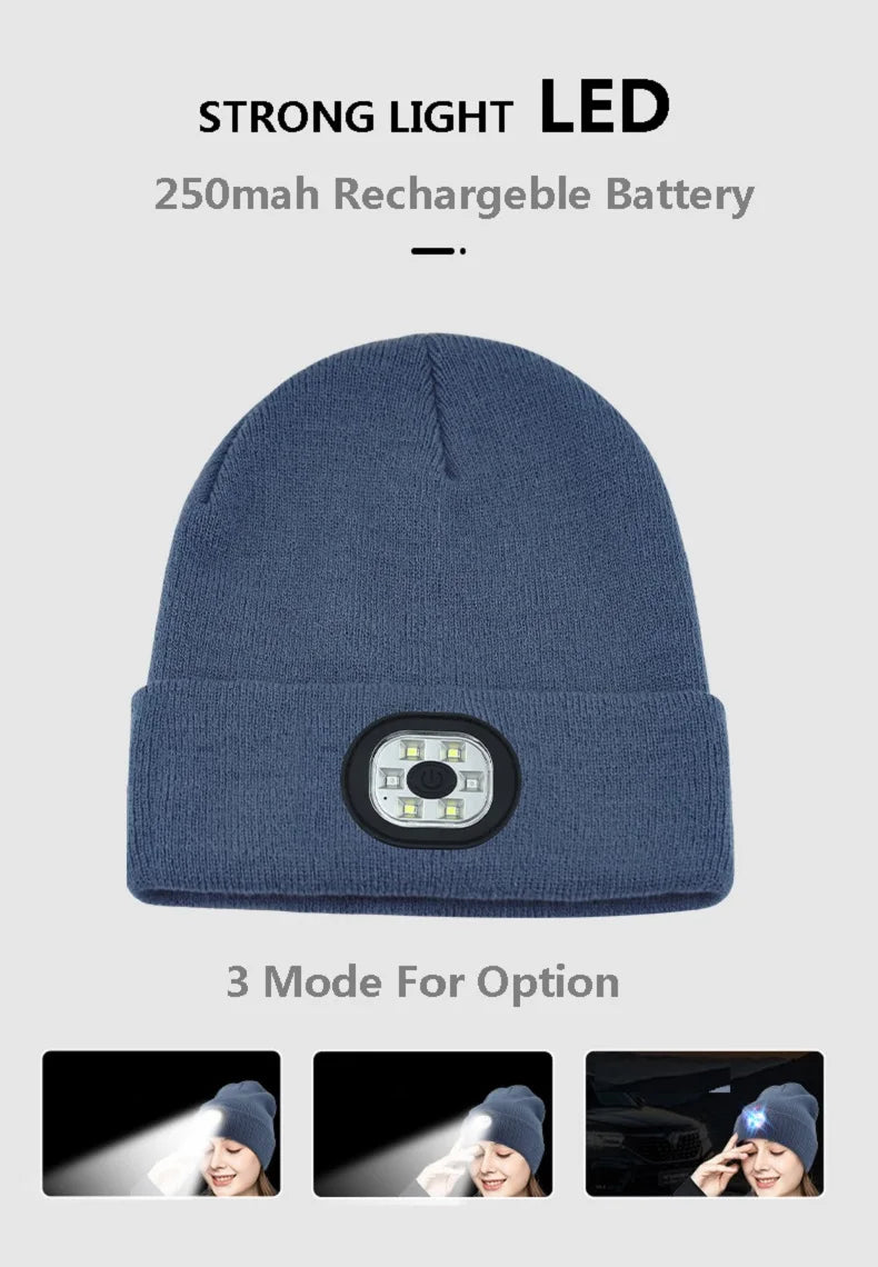 Creative 6 LED Beanie Hats, Unisex Winter Warm Hat for Night Riding fishing Warm Knit Caps Flashlight Head Lamp Cap,washable