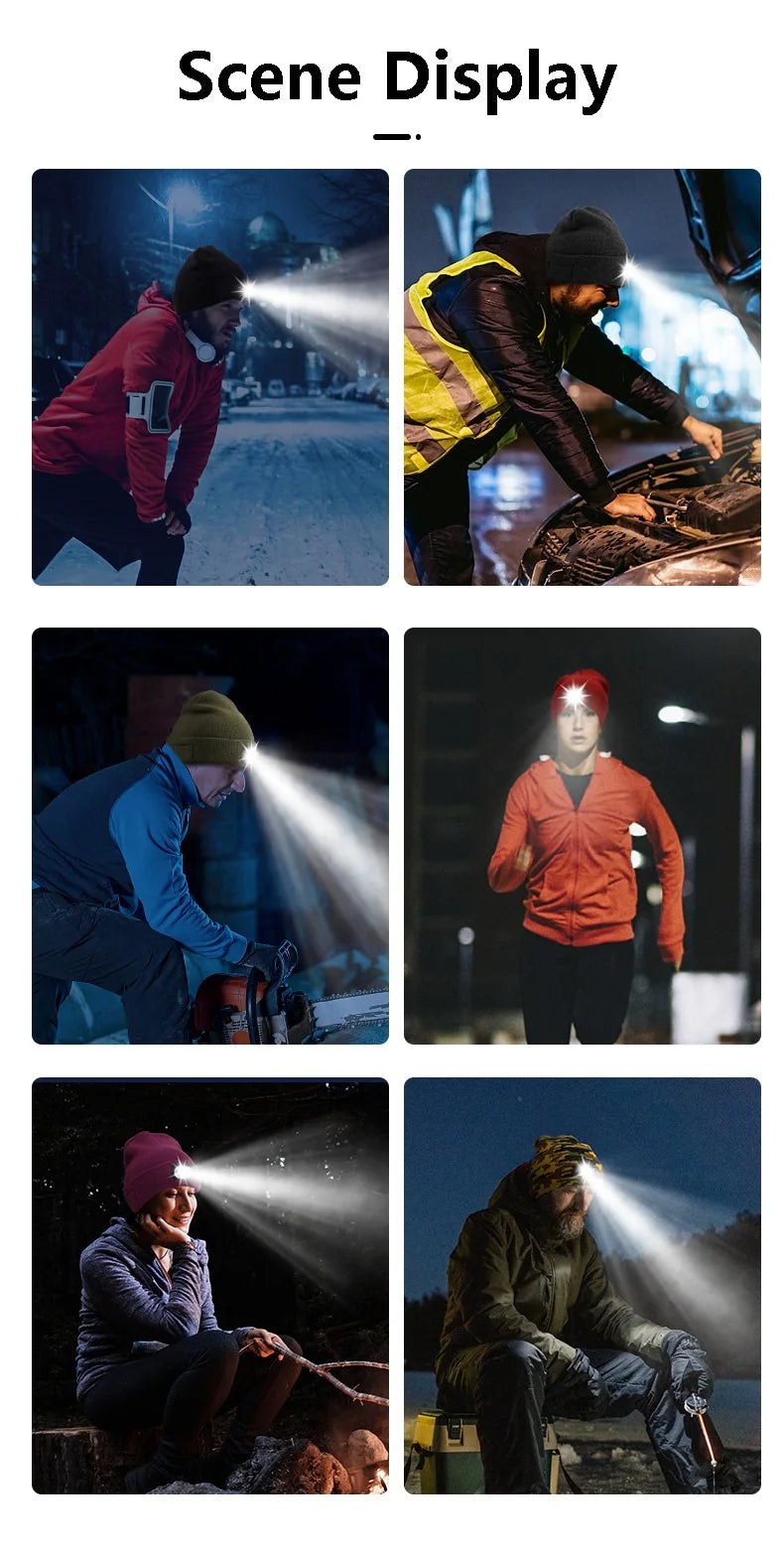 Creative 6 LED Beanie Hats, Unisex Winter Warm Hat for Night Riding fishing Warm Knit Caps Flashlight Head Lamp Cap,washable