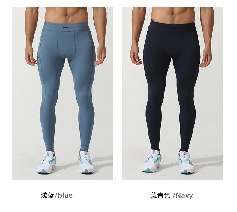 Men's Marathon Running Training Compression Pants Quick Dry Tights Sports Leggings Fitness Male With Waist Belt Bag Side Pocket