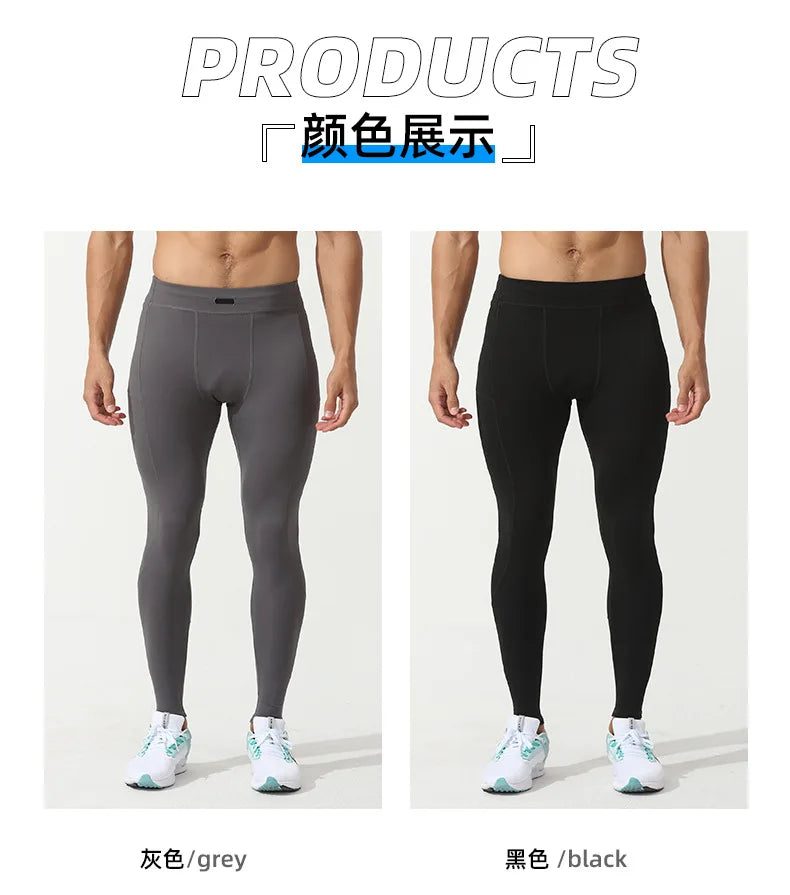 Men's Marathon Running Training Compression Pants Quick Dry Tights Sports Leggings Fitness Male With Waist Belt Bag Side Pocket